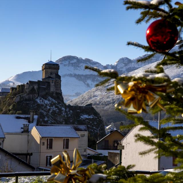 Château de Lourdes sous la neige